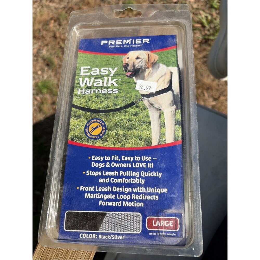 PREMIER EASY WALK HARNESS COLOR BLACK/SILVER SIZE LARGE NEW IN BOX